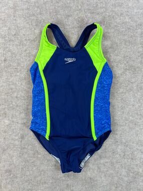 Speedo Girls Racerback One Piece Swimsuit Blue Green XS (5/6)